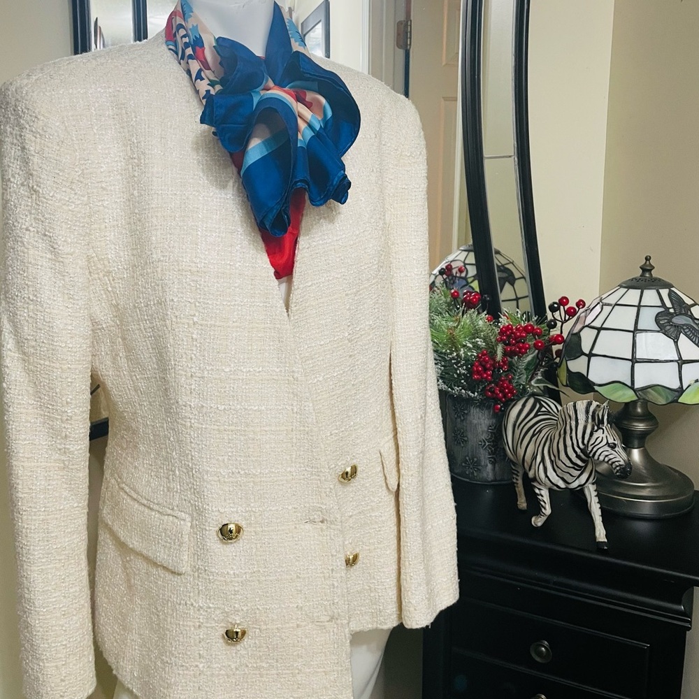 Zara Cream Textured Blazer with Gold Buttons